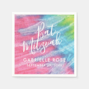 Roze Blauw Gepersonaliseerde Tie Dye Bat Mitzvah Servet
