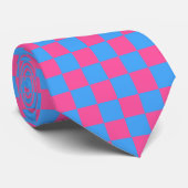 Roze blauw geruit controlepatroon stropdas (Opgerold)