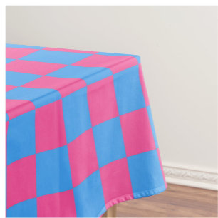 Roze blauw geruit controlepatroon tafelkleed