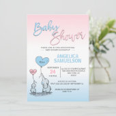 Roze Blauw Geslacht onthullen Elephant Baby shower Kaart (Staand voorkant)