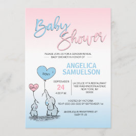 Roze Blauw Geslacht onthullen Elephant Baby shower Kaart