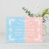 Roze, blauw geslacht onthullen papel picado baby s kaart (Staand voorkant)