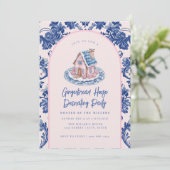 Roze & Blauw Gingerbread Huis Decorating Party Kaart (Staand voorkant)