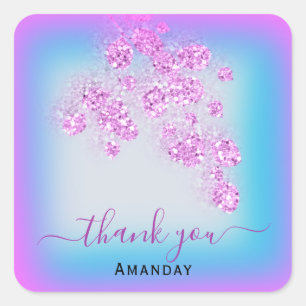 Roze Blauw Glitter Dank Naam Sweet 16th Vierkante Sticker