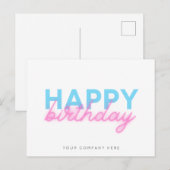 Roze Blauw Gloeiende Neon Zakelijke Verjaardag Briefkaart (Voorkant / Achterkant)