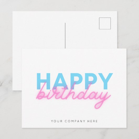 Roze Blauw Gloeiende Neon Zakelijke Verjaardag Briefkaart (Voorkant / Achterkant)