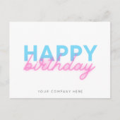 Roze Blauw Gloeiende Neon Zakelijke Verjaardag Briefkaart (Voorkant)