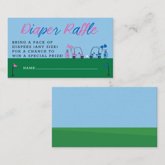 Roze Blauw Golf Geslacht onthullen Luier Raffle Ti Informatiekaartje (Voorkant / Achterkant)