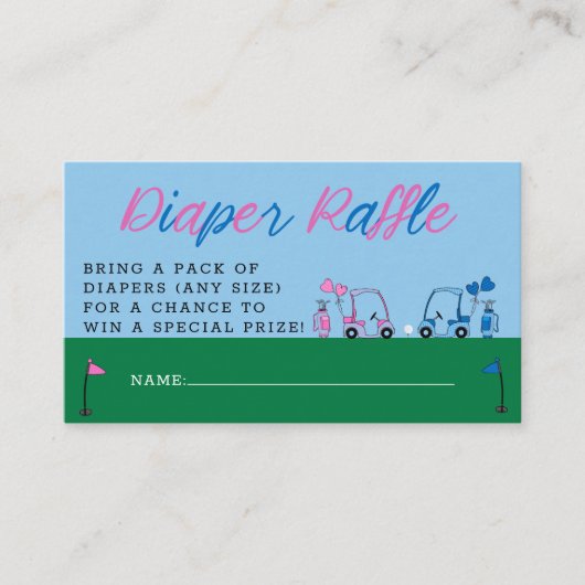 Roze Blauw Golf Geslacht onthullen Luier Raffle Ti Informatiekaartje (Voorkant)