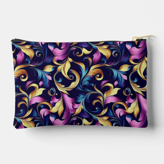 Roze, Blauw, Goud, Bladwergpatroon Etui (Achterkant)