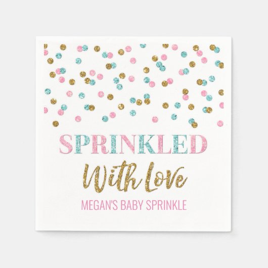 Roze Blauw Goud Confetti Bestrooid met Liefde Servet (Voorkant)