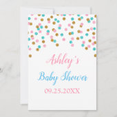 Roze Blauw Goud Confetti Genderneutraal Baby showe Kaart (Voorkant)