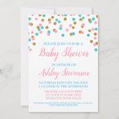 Roze Blauw Goud Confetti Genderneutraal Baby showe Kaart (Achterkant)