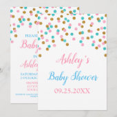 Roze Blauw Goud Confetti Genderneutraal Baby showe Kaart (Voorkant / Achterkant)