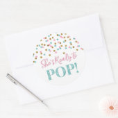 Roze Blauw Goud Confetti Ze is klaar om te Poppen Ronde Sticker (Envelop)