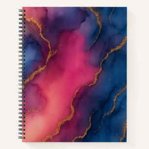 Roze Blauw Goud Marmer Abstract Notitieboek