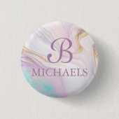 Roze Blauw Goud Marmer Monogram Gepersonaliseerde  Ronde Button 3,2 Cm (Voorkant)