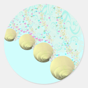 Roze Blauw Goud Seashell Beach Bruiloft Ronde Sticker