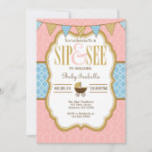 Roze Blauw Goud Sip En Zie Uitnodiging (Voorkant)