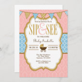 Roze Blauw Goud Sip En Zie Uitnodiging (Voorkant / Achterkant)