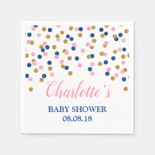 Roze Blauw Goud Stippen Baby shower servetten
