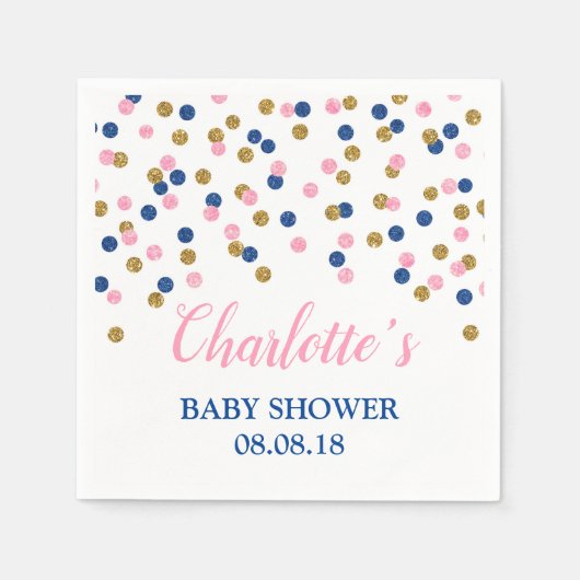 Roze Blauw Goud Stippen Baby shower servetten (Voorkant)