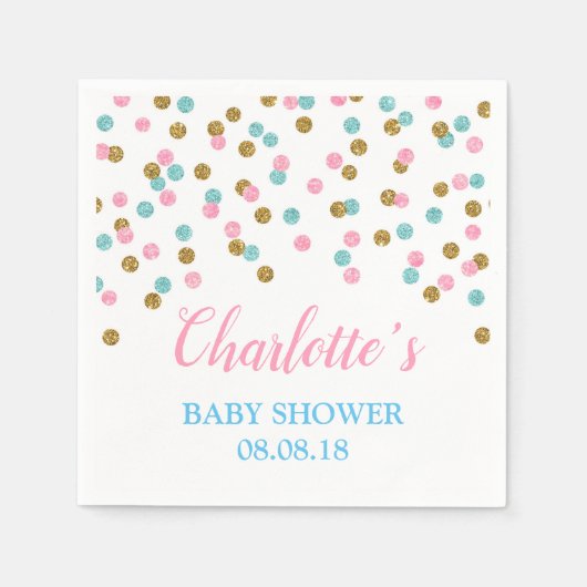 Roze Blauw Goud Stippen Baby shower servetten (Voorkant)