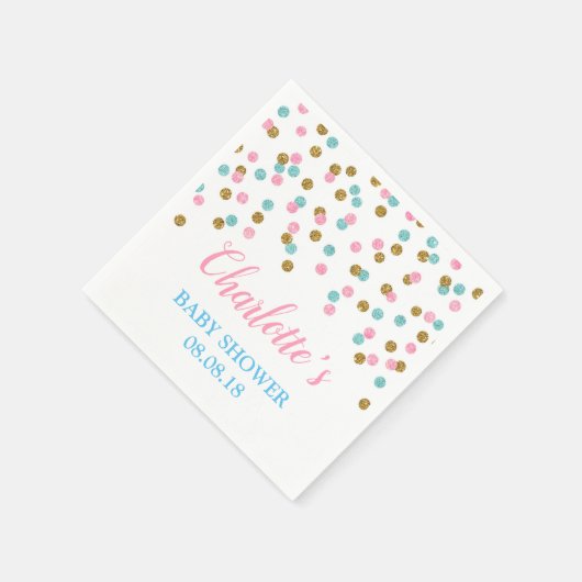 Roze Blauw Goud Stippen Baby shower servetten (Hoek)
