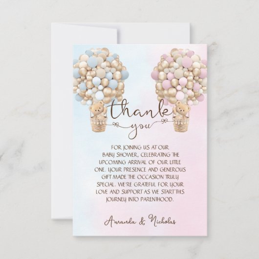 Roze Blauw Goud Teddy Bear Geslacht Onthullen Bedankkaart (Voorkant)