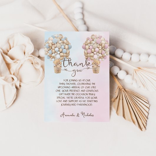 Roze Blauw Goud Teddy Bear Geslacht Onthullen Bedankkaart