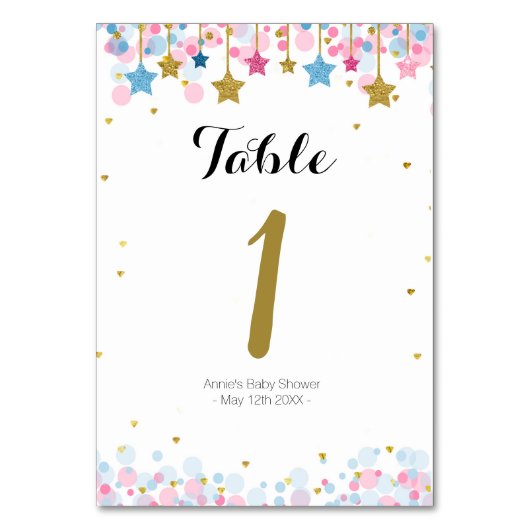 Roze Blauw Goud twinkle Tafelnummer (Achterkant)