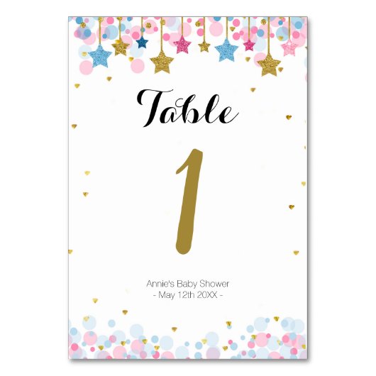 Roze Blauw Goud twinkle Tafelnummer (Voorkant)