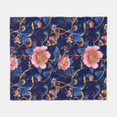  roze blauw gouden bloemen fleece deken (Voorkant (Horizontaal))