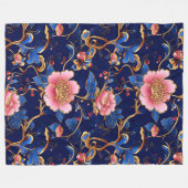  roze blauw gouden bloemen fleece deken (Voorkant (Horizontaal))