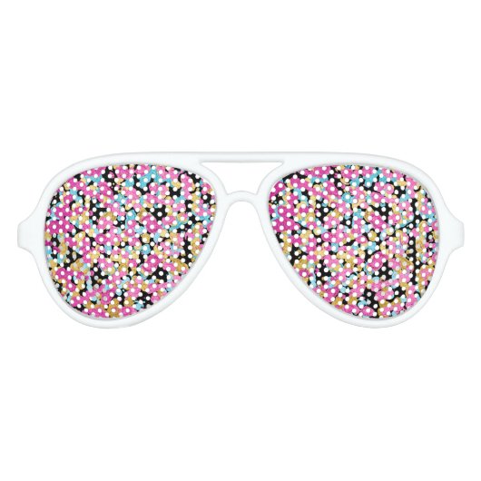 Roze, Blauw, & Gouden Faux Sparkly Verf Splatter Aviator Zonnebril (Voorkant)