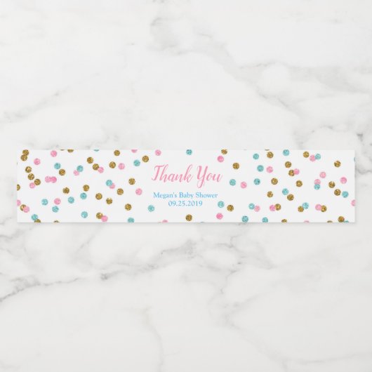 Roze Blauw Gouden Stippen Baby shower Waterfleseti Waterfles Etiket (Enkel label)