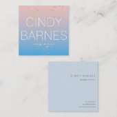 Roze Blauw Gradient Goud Glitter Sq. Visitekaartje (Voorkant / Achterkant)