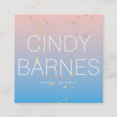 Roze Blauw Gradient Goud Glitter Sq. Visitekaartje (Voorkant)