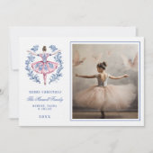 Roze & Blauw Grandmillennial Damask Ornament Foto Kaart (Voorkant)