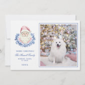 Roze & Blauw Grandmillennial Damask Santa W / Foto Kaart (Voorkant)