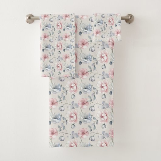 Roze Blauw Grijs Gedempte Pastel Bloemen Shabby Ch Bad Handdoek (Insitu)
