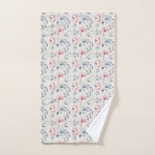 Roze Blauw Grijs Gedempte Pastel Bloemen Shabby Ch Bad Handdoek (Handdoek)