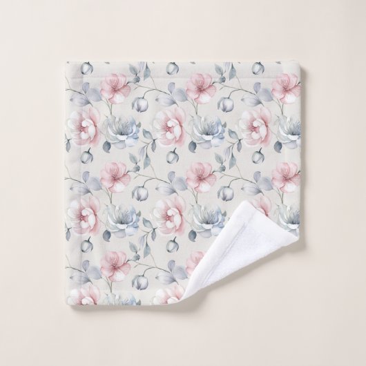 Roze Blauw Grijs Gedempte Pastel Bloemen Shabby Ch Bad Handdoek (Wasdoekje)