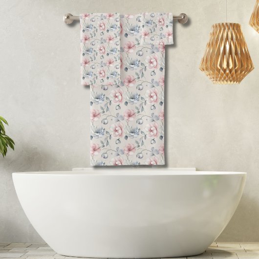 Roze Blauw Grijs Gedempte Pastel Bloemen Shabby Ch Bad Handdoek