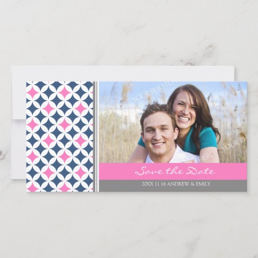 Roze Blauw Grijs Save the Date Wedding Photo Cards (Voorkant)