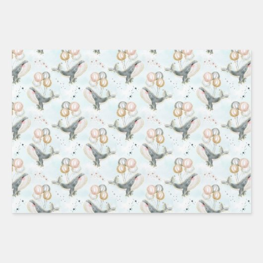 Roze Blauw Grijs Walvisballon Verjaardag Baby show Inpakpapier Vel (Voorkant 3)