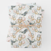 Roze Blauw Grijs Walvisballon Verjaardag Baby show Inpakpapier Vel (In situ)