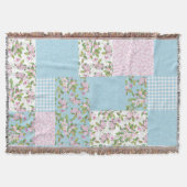 Roze, blauw, groen Apple Blossom Faux Patchwork Deken (Voorkant)