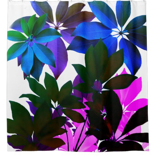 Roze, Blauw, Groen Bladeren Douchegordijn (Voorkant)