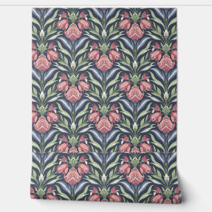 Roze Blauw Groen Bloemen Art Nouveau Behang